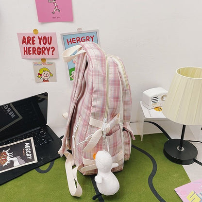 Plaid Transparent Contrast Color Leisure Backpack Large Nylon Bag Polyester 1PC