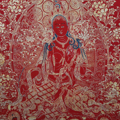 36" Tibet Tibetan Cloth Silk Red Tara Guanyin Kwan-yin Tangka Thangka Painting