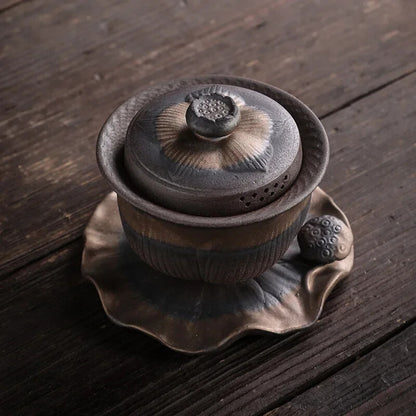 Earthenware Sancai Gai Wan Cha Cup Tea Bowl Coarse Pottery Tea Set Gaiwan