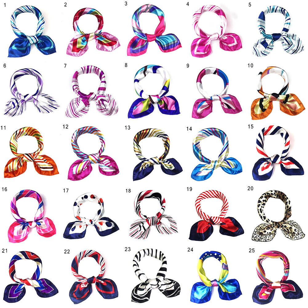 Women Small Print Silk Scarf Striped Headband Handle Bag Wristband Fashion