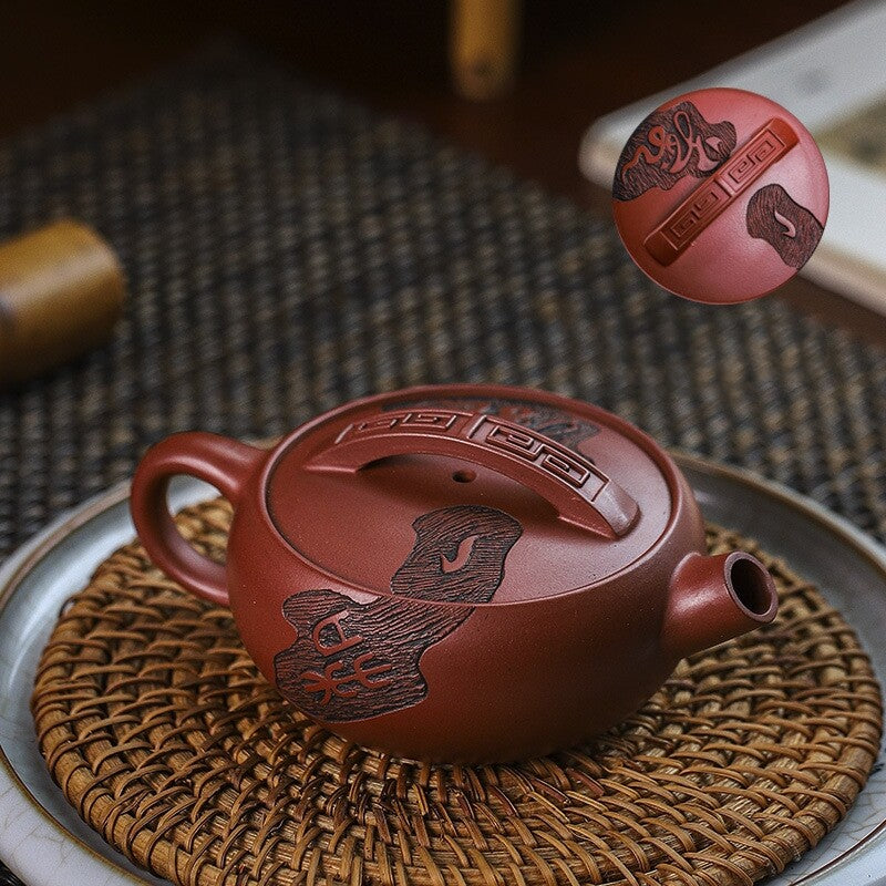 120ml Hanwa pot big opening handmade carved real yixing zisha dragon blood clay