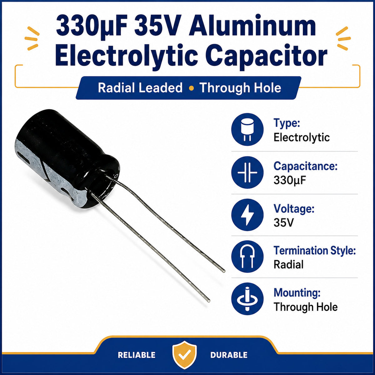 Electrolytic Radial Lead Capacitor 35V 330µF - Pack of 10