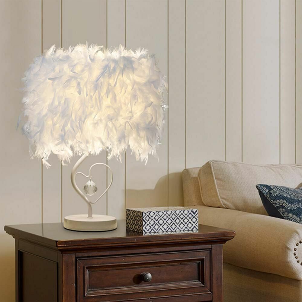 Feather Crystal Table Lamp Bedside Reading Room Sitting Heart Bedroom Light Gift