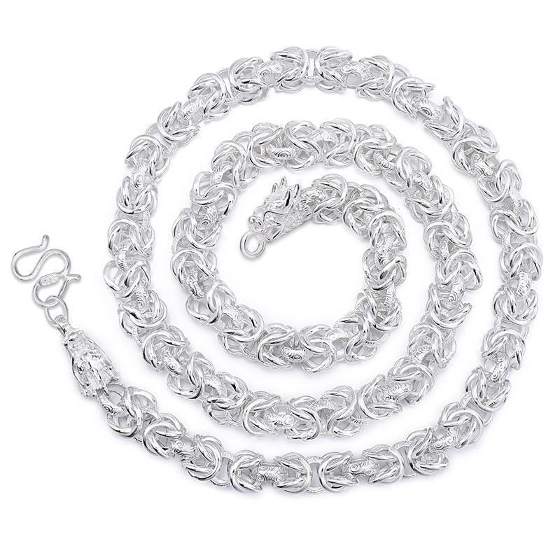 Men's 925 Sterling Solid Silver Necklace Classic Round Faucet Dragon Jewelry