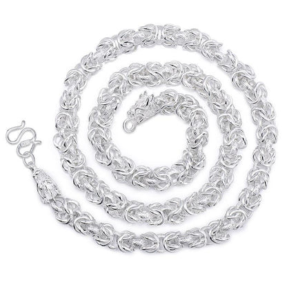 Men's 925 Sterling Solid Silver Necklace Classic Round Faucet Dragon Jewelry