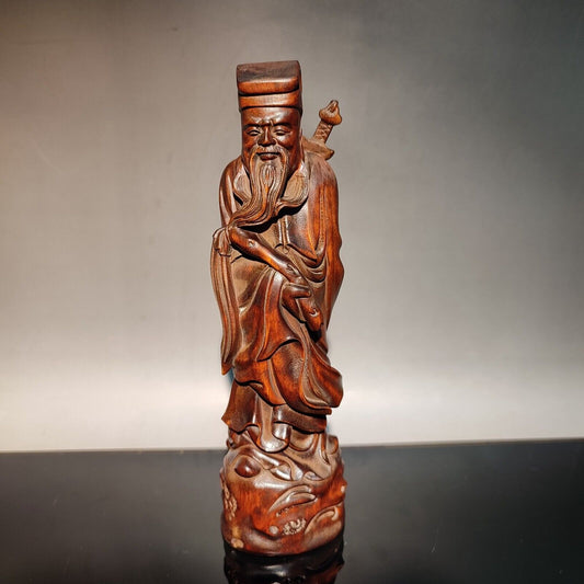 Chinese Wooden Statue buddha decor carving sculpture room patron deity barber