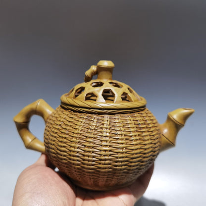 Chinese Yixing Zisha Clay Handmade Exquisite Teapot （竹编壶 底款：瑞新陶艺 )