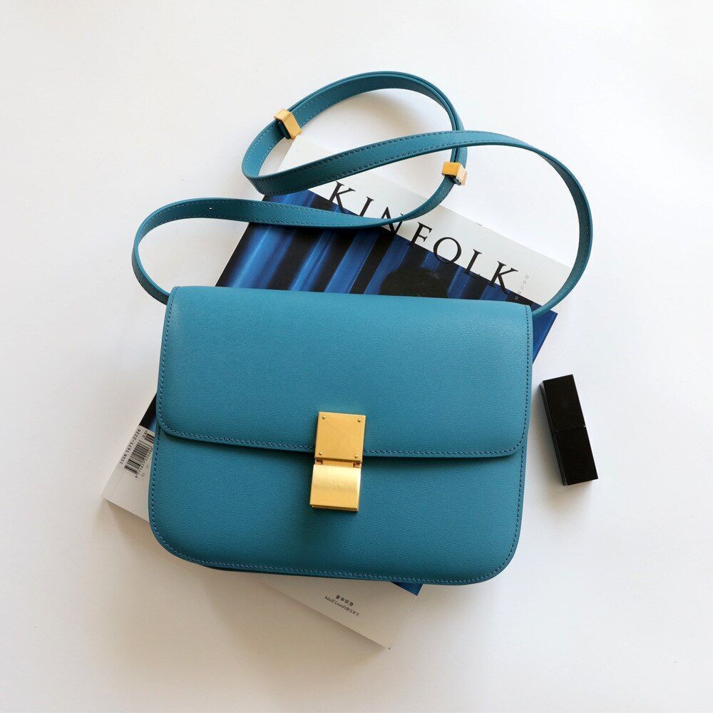 Classic Genuine Cow Leather Flap Crossbody Bag Box Shoulder Purse Flap Green Red