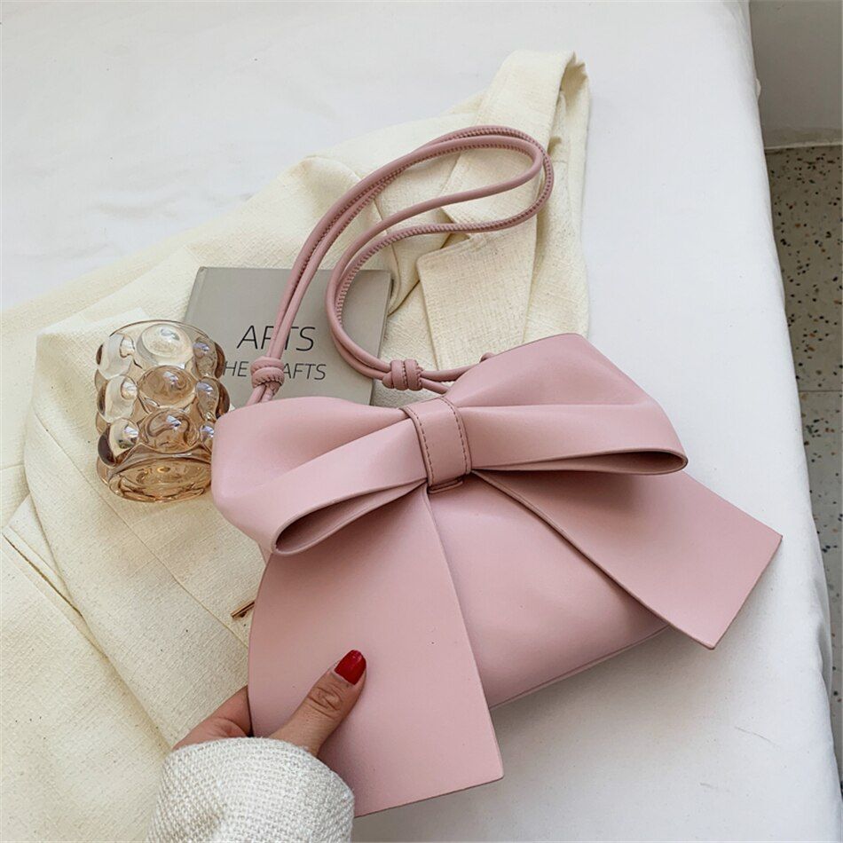 Elegant Bow Underarm Bag Synthetic Leather Shoulder Messenger Bag Purses Handbag