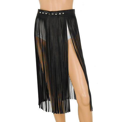 Women Tassel Skirt Faux Leather Fashion Girl Hippy Boho Fringe Harness Rave Belt