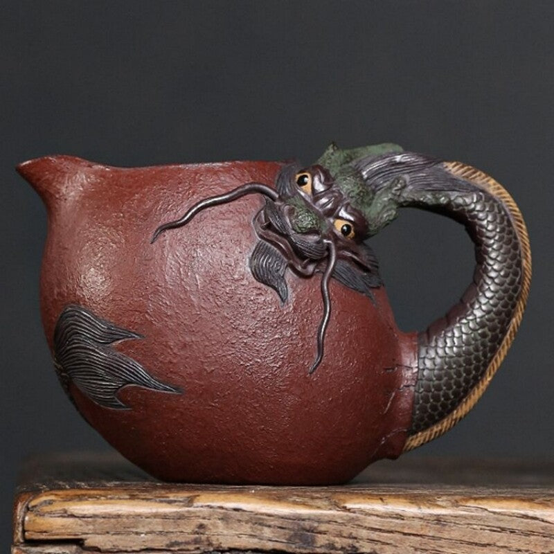 Full Handmade Pitcher With Handle Dragon Carved Fair Cup Real Yixing Zisha Clay