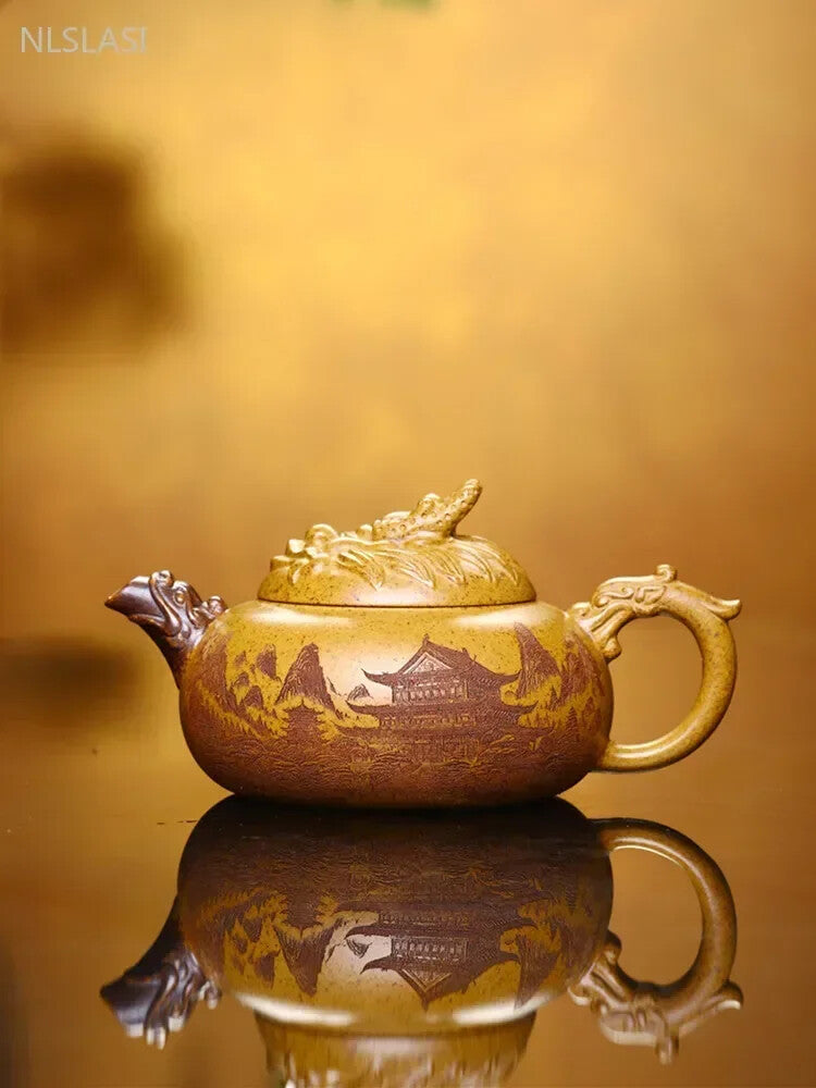 Yixing Purple Clay Teapot Hand Carving Section Mud Kettle Chinese Filter Teapot