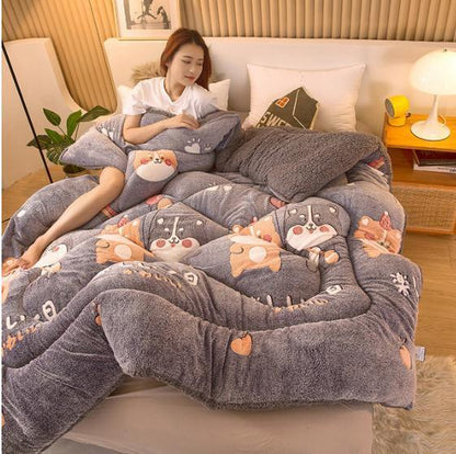 Warm Lamb Wool Quilt Thickened Cotton Double-sided Velvet King Queen Blanket