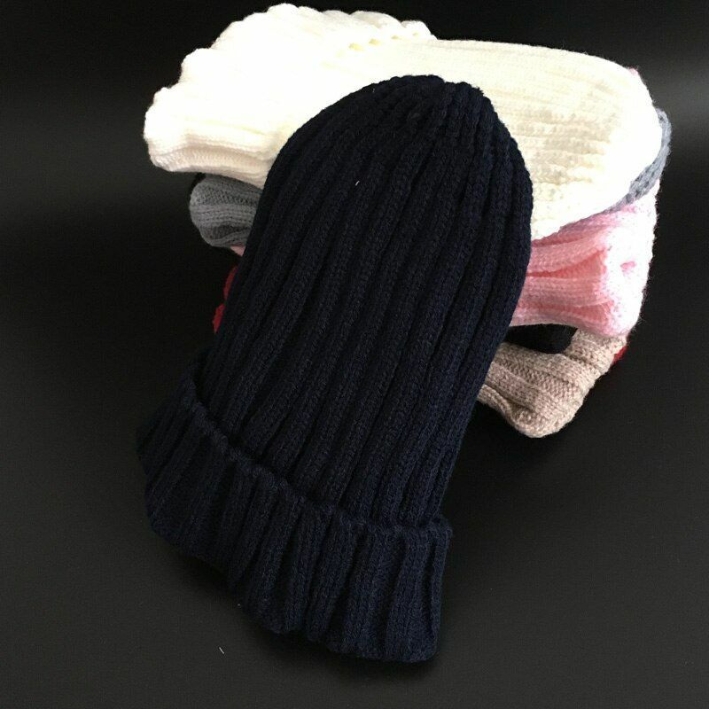 Hat Winter Fur Poms Women Knitted Beanies Cap Thick Skullies Solid Unisex Casual