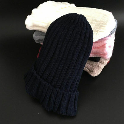 Hat Winter Fur Poms Women Knitted Beanies Cap Thick Skullies Solid Unisex Casual