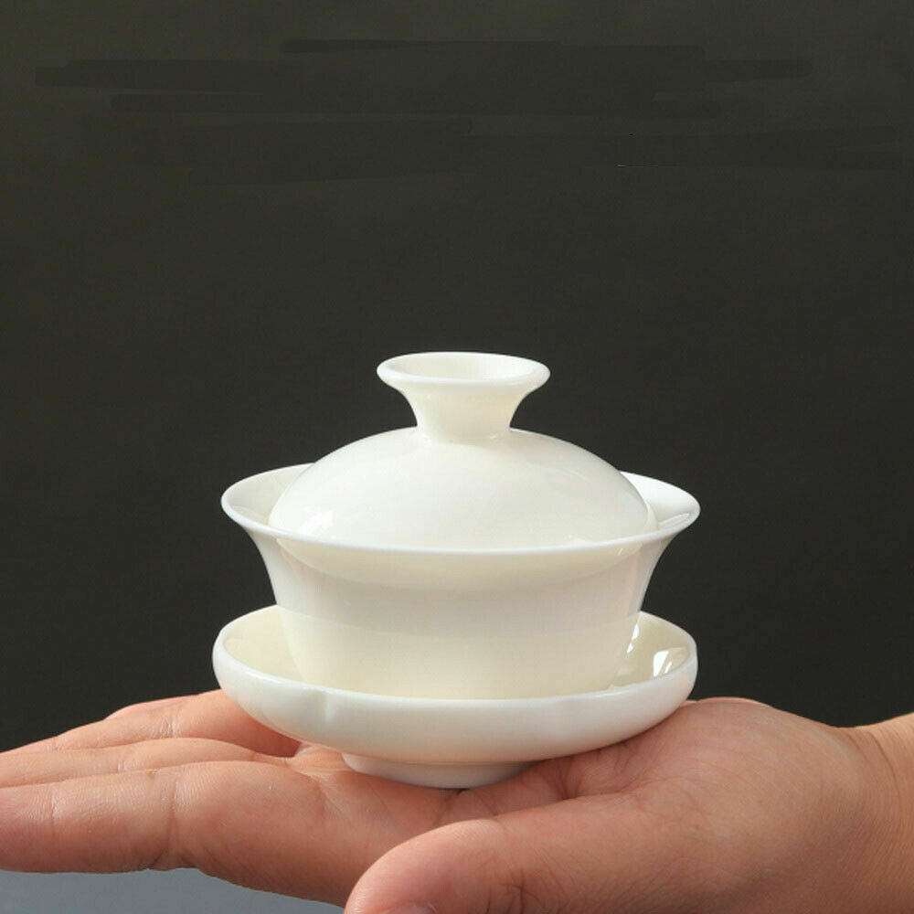 Mini White Porcelain Gaiwan Chinese Gongfu Tea Brewing Lidded Cup 70ml Puer Tea