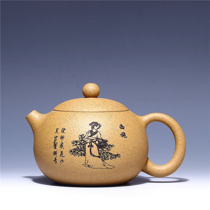 12.8oz Xishi Pot Beauty Print Marked Tea Pot Real Yixing Zisha Duan Clay Pots