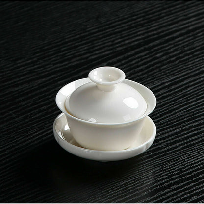 Mini White Porcelain Gaiwan Chinese Gongfu Tea Brewing Lidded Cup 70ml Puer Tea