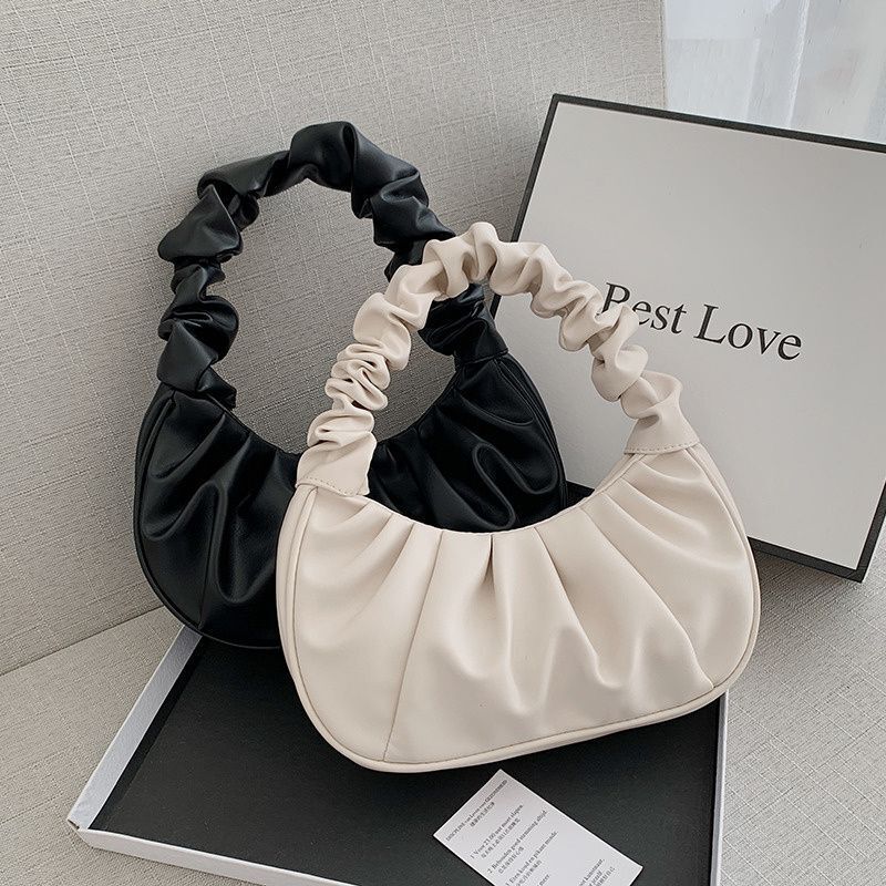 Pleated Synthetic Leather Bags Dumpling Tote Armpit Purse Underarm Bag 25*17*7CM