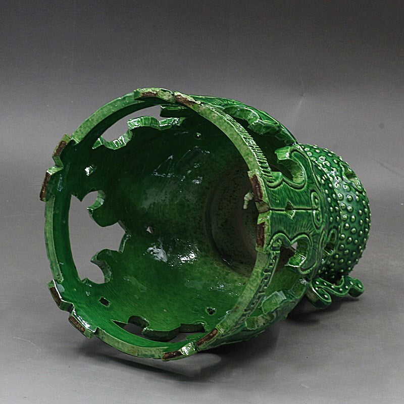 Chinese Antique Porcelain Emerald Green Glaze Hollow Rotating Incense Burner