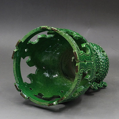 Chinese Antique Porcelain Emerald Green Glaze Hollow Rotating Incense Burner