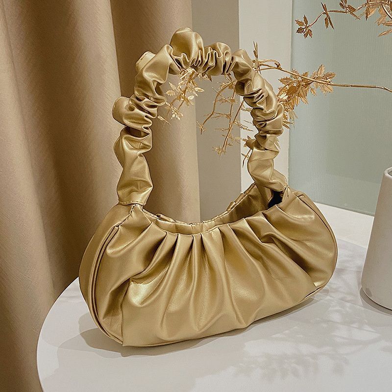 Pleated Synthetic Leather Bags Dumpling Tote Armpit Purse Underarm Bag 25*17*7CM