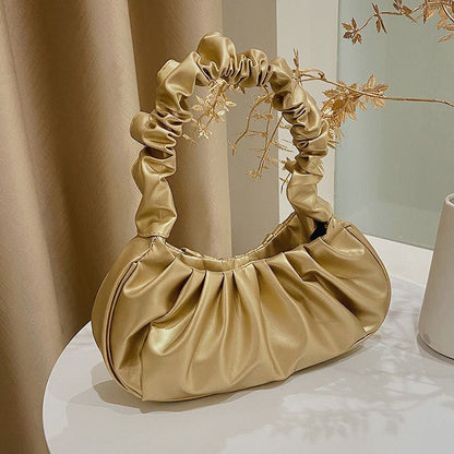 Pleated Synthetic Leather Bags Dumpling Tote Armpit Purse Underarm Bag 25*17*7CM