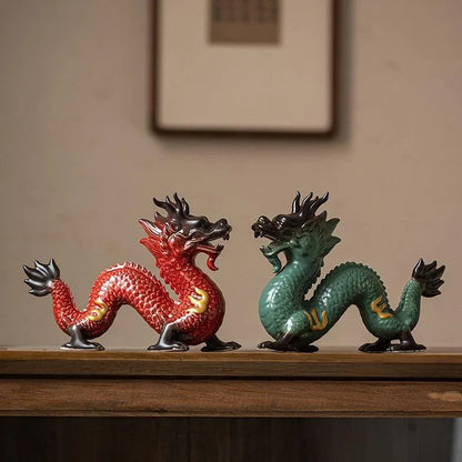 20.5cm Chinese Ceramic Dragon Statue Handmade Attract Wealth Tea Pet Decoration