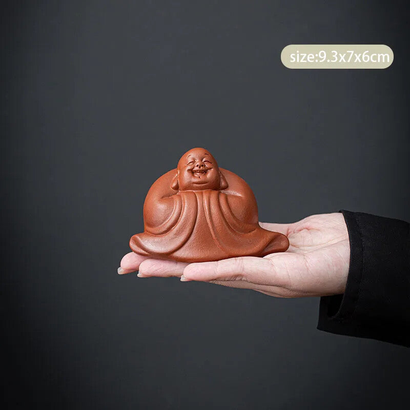 Purple Clay Tea Pet Small Buddha Monk Figurine Handmade Sculpture Crafts Chinese