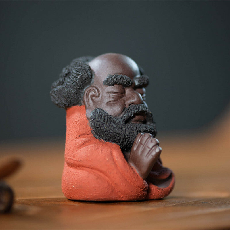 Chinese Yixing Zisha Purple Mud Pottery Lovable Taoism Dharma Tea Pet Statues