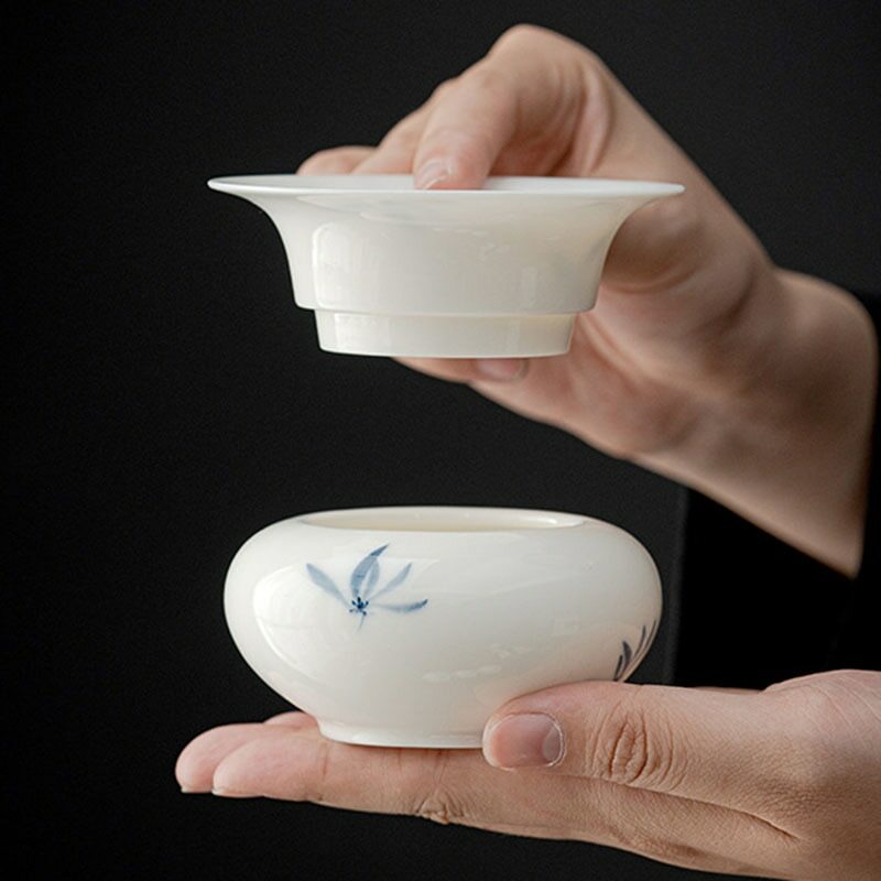 9cm Hand Painted Butterfly Orchid Ceramic Strainer Tea Filter Kung Fu Tea Set