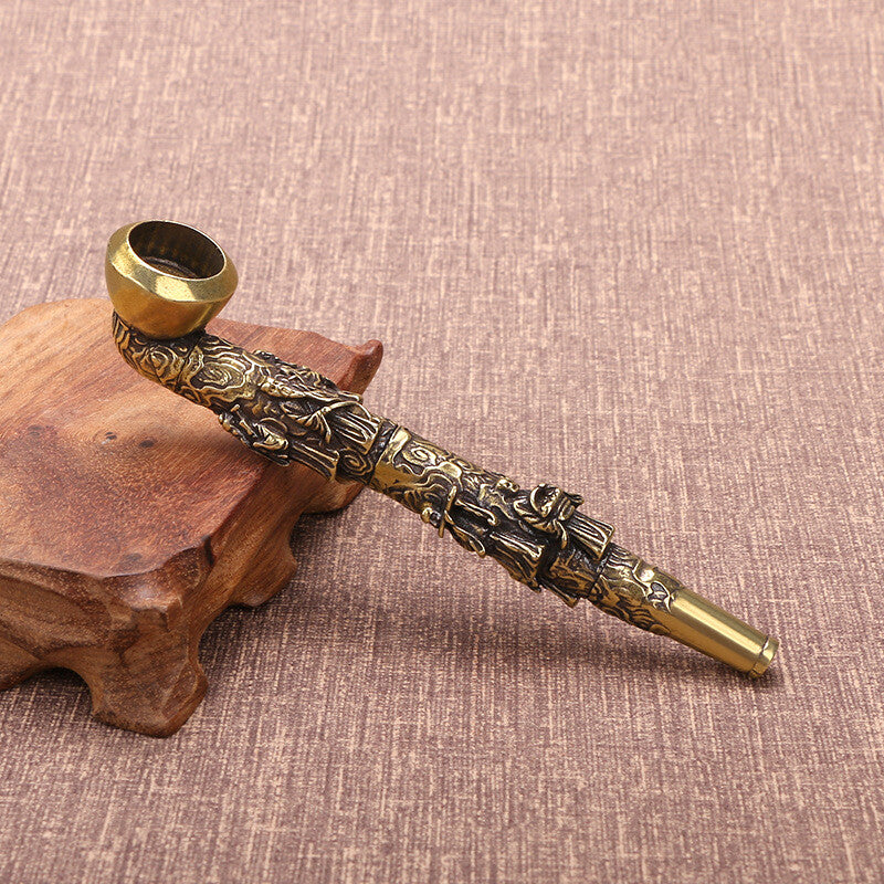 the Eight Immortals Tobacco pipe4.8"China antique Old pure copper Seiko carving