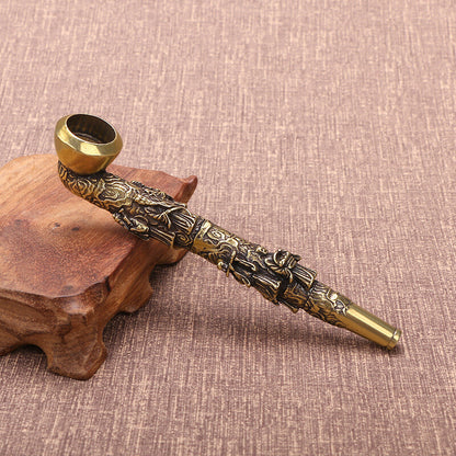 the Eight Immortals Tobacco pipe4.8"China antique Old pure copper Seiko carving