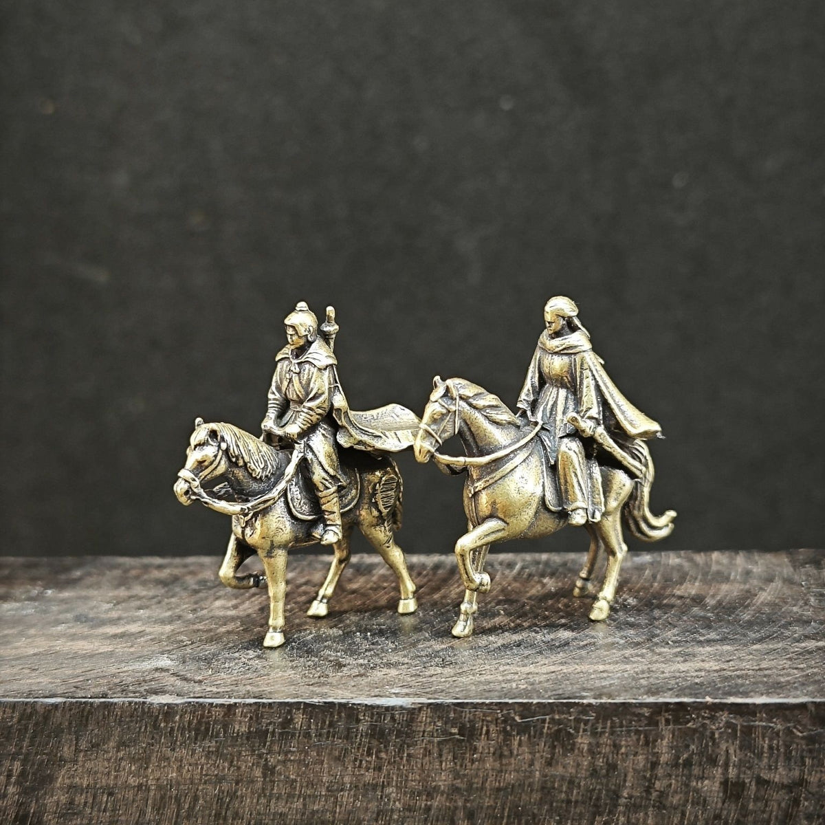 Brass Martial Arts Couple Statue 2pcs 1.18in Mini Chinese Swordsman Decor