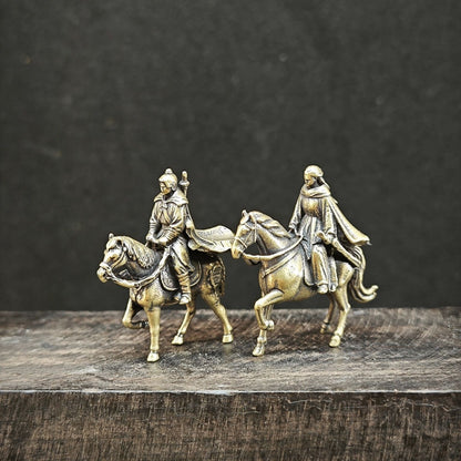 Brass Martial Arts Couple Statue 2pcs 1.18in Mini Chinese Swordsman Decor