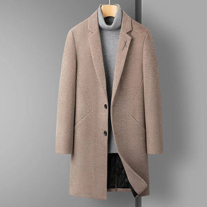 Men's Handsome Wool Coat Coat Long Coat Men （Winter) Polyester