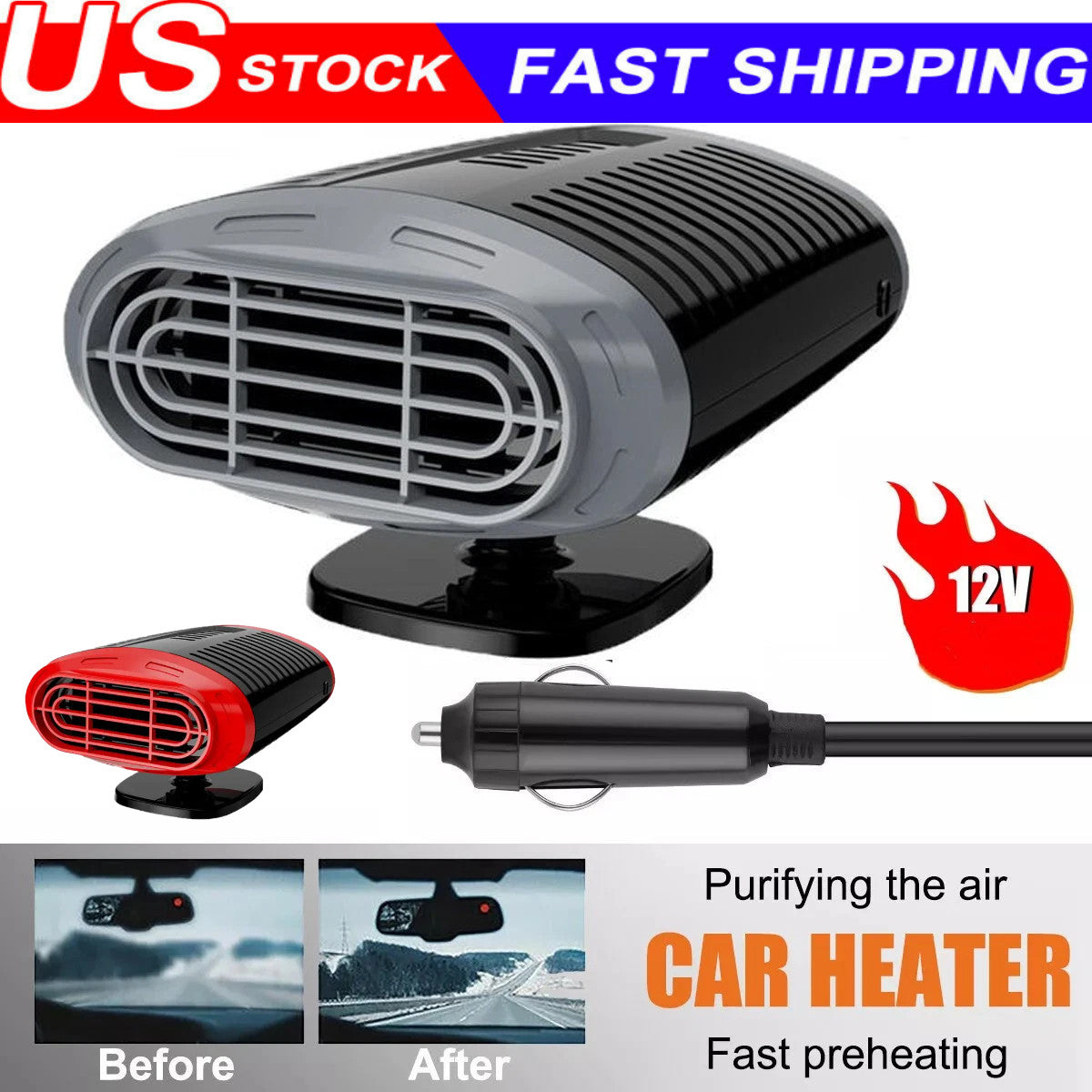 150W Heater Portable Heating Cooling Fan Defroster Demister for Car Truck 12V