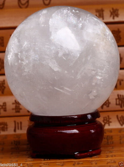 75MM Natural White Calcite Quartz Crystal Sphere Ball Healing Gemstone AAA
