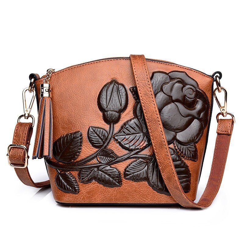 Messenger Leather Shoulder Bag Crossbody Vintage Purse Embossed Tassel Shell Bag