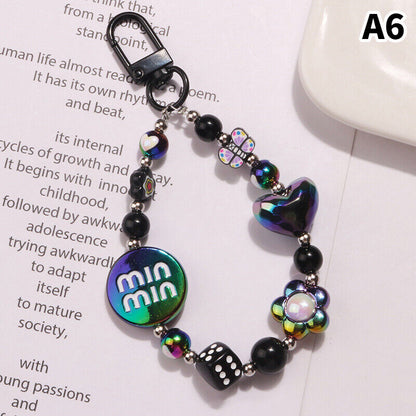 Acrylic Color-plated Heart Love Keychain Cute Flower Beaded Keyring Bag Pendant