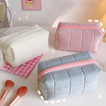Large Pink White Blue Plush Makeup Purse Pencil Case Storage Soft Bags Organizer