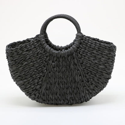 Handmade Bag Beach Weaving Paper Straw Bag Wrapped Beach Bag Moon Shaped Bag 1PC