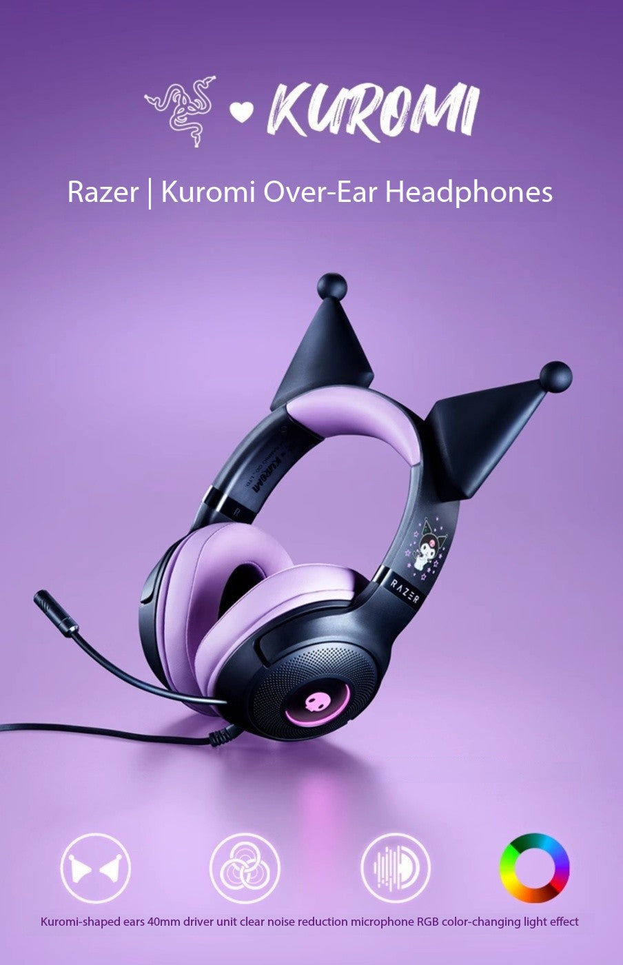 Razer x Sanrio Kuromi Wired Headset Headphone Limited Edition