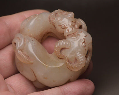Chinese Natural Hetian Jade Carving Cattle Statue Figurines Collection Nice Art