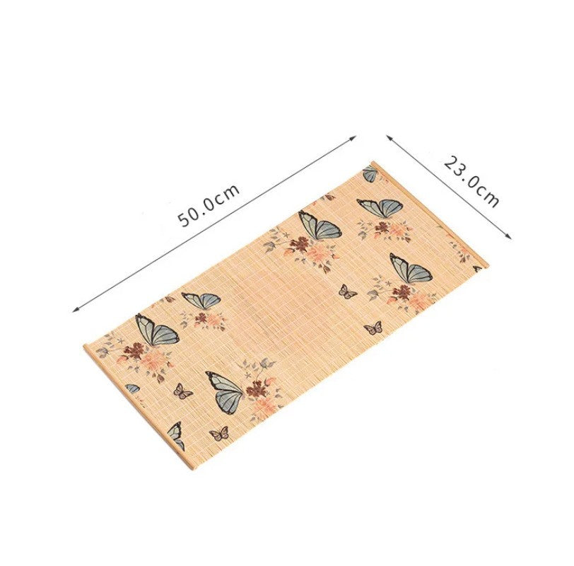 50cm Bamboo Woven Table Decorative Heat Insulation Mat Butterfly Print Tea Mat