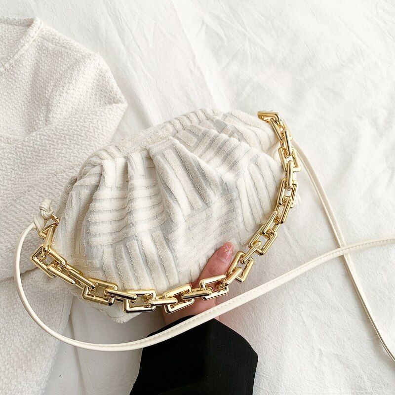 Fashion Handbag Thick Chain Crossbody Bag Striped Shoulder Small Purse 22*16*8CM