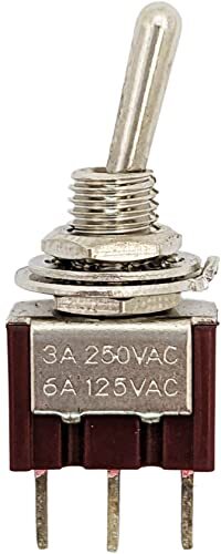 2 Pack Miniature SPDT Toggle Switch On-Off-On with 3 Pin PC Leads, 6A @ 125V AC