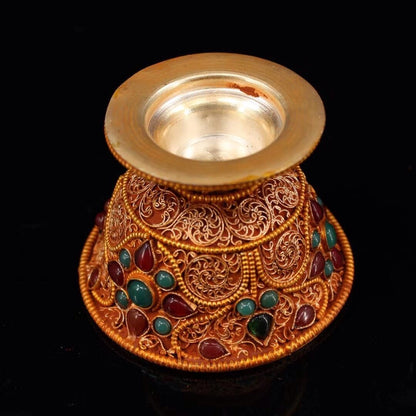 3.3 inch Chinese Tibetan Buddhist Temple Collection Casting Gemstone Collection Silver Cup -