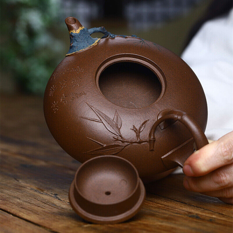 Traditional Craft Handmade Tea Pot Chinese Character Carved Real Yixing Zisha