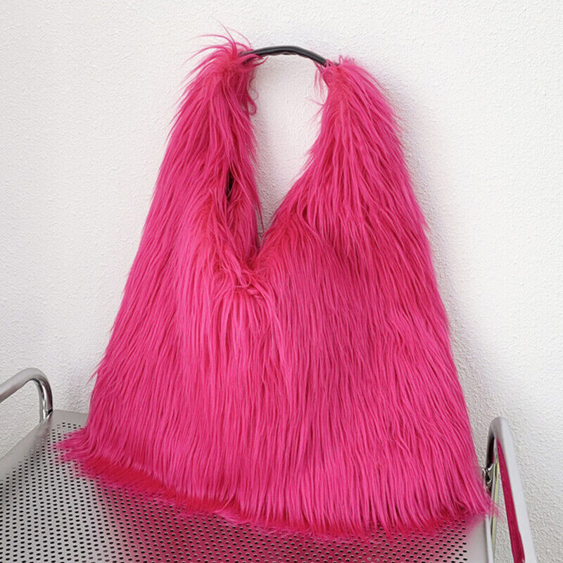 Winter Soft Faux Fur Tote Bags Large Capacity Fluffy Plush Shoulder Handbag Warm